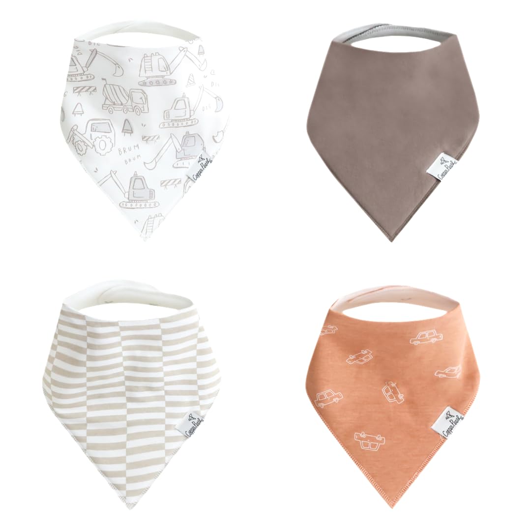 Copper Pearl bandana bib front knit pattern keeps outfits clean and dry.