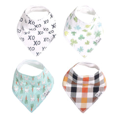 Copper Pearl bandana bib holiday pack closeup shows absorbent front for drool control.