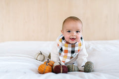 Copper Pearl bandana bib holiday pack water-resistant lining closeup keeps outfits dry.