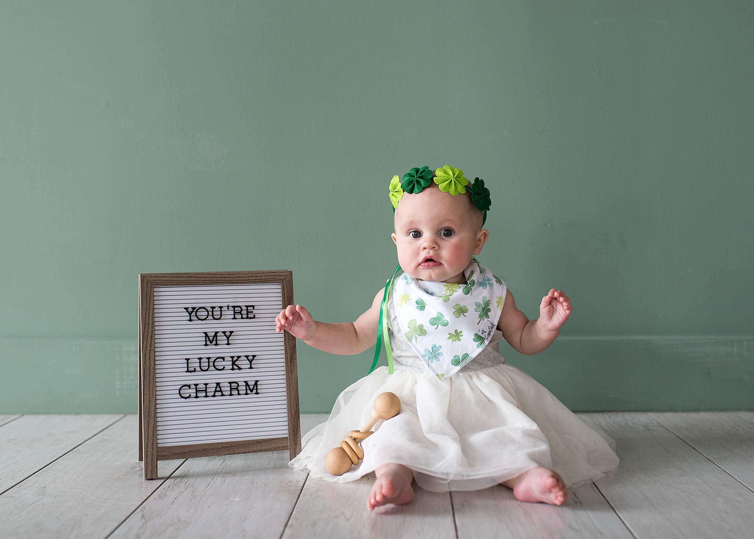 Copper Pearl bandana bib durable stitching closeup ideal for busy messes.