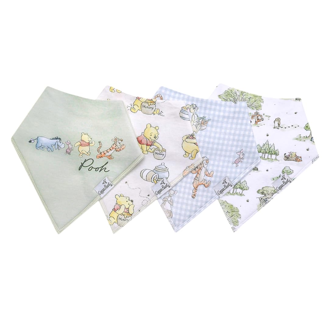 Copper Pearl Hundred Acre Wood bandana bibs front view showing stylish drool protection