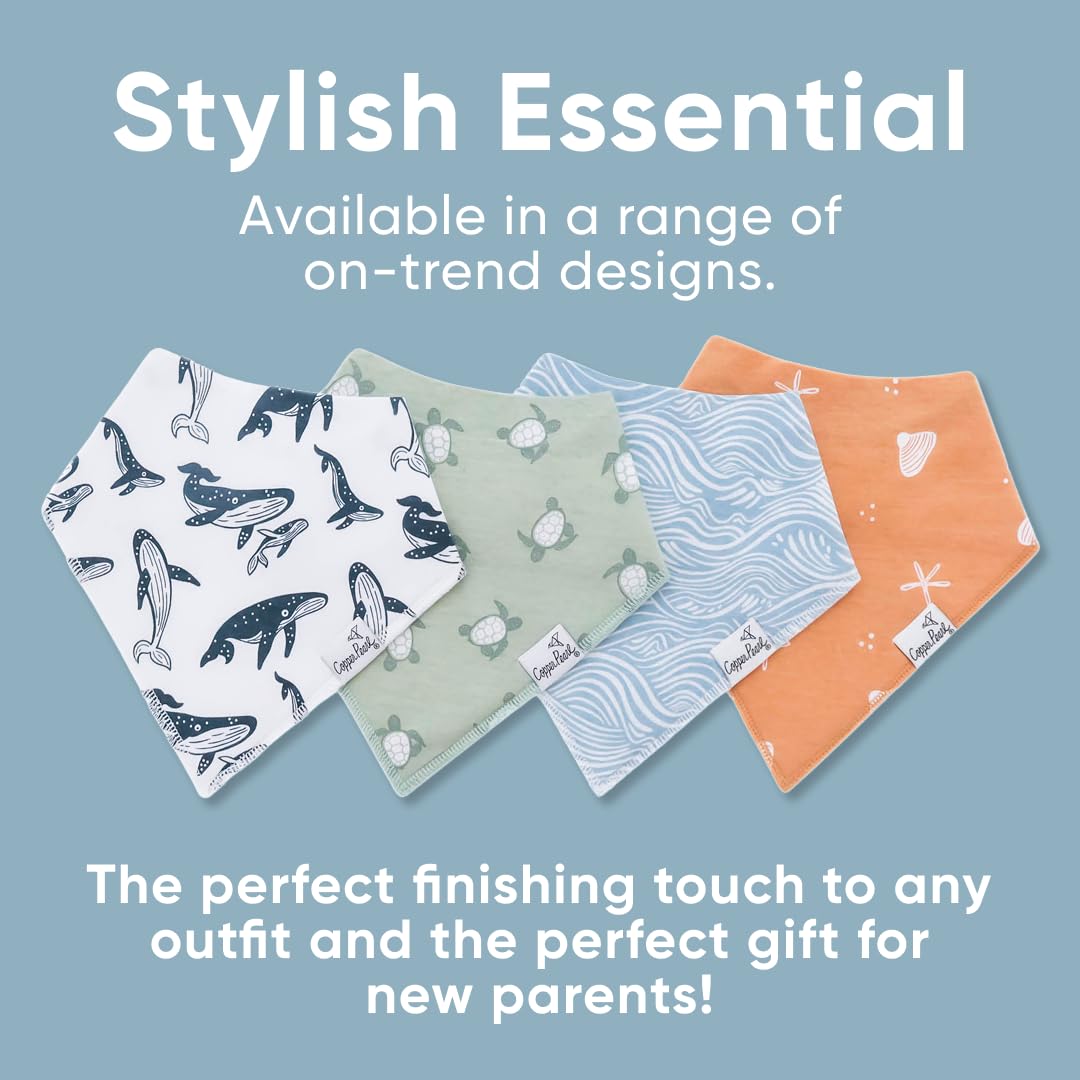 Copper Pearl bandana bibs machine-wash friendly for easy cleanup.