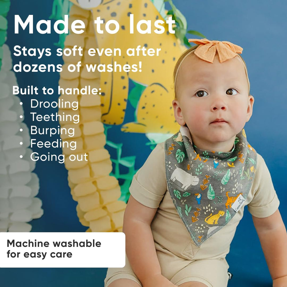 Copper Pearl Bengal bibs interior water-resistant lining for extra absorbency.