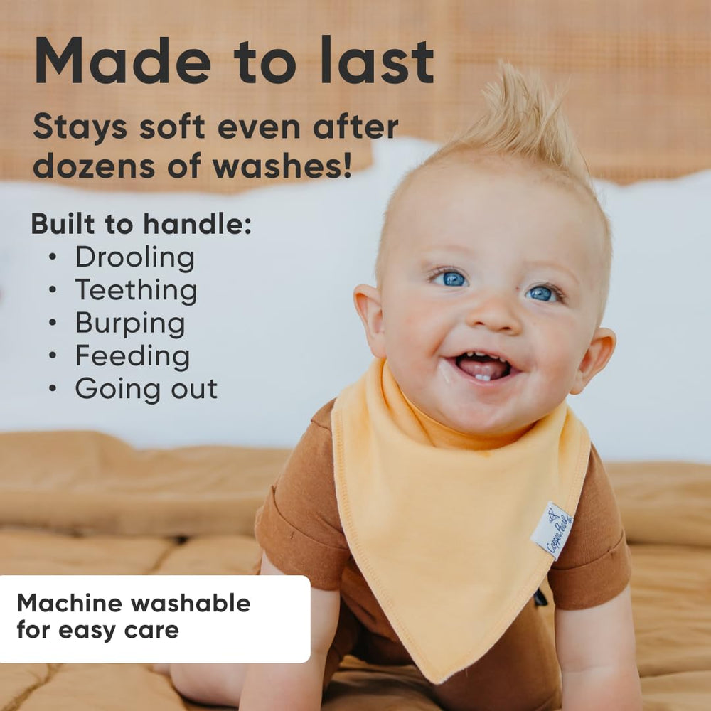 Copper Pearl bib interior and exterior layers illustrate high absorbency protection