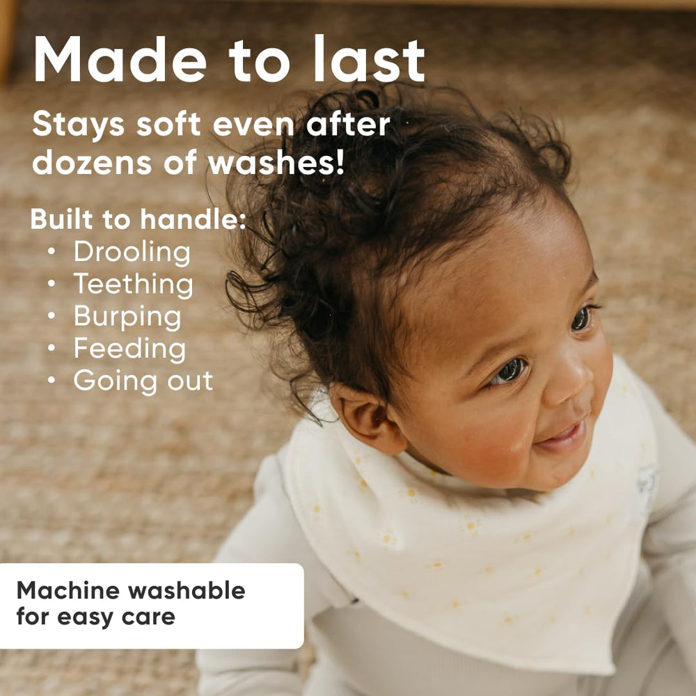 Copper Pearl bib snap detail shows nickel-free, gentle fastening for sensitive skin.