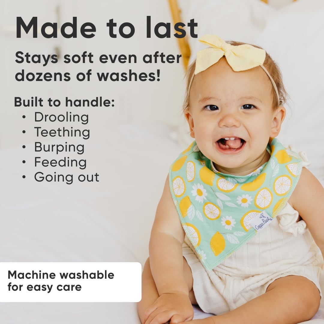 Copper Pearl bib with water-resistant fleece layer for extra spill absorption.