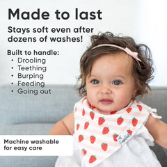 Copper Pearl bibs show absorbent front with a water-resistant backing
