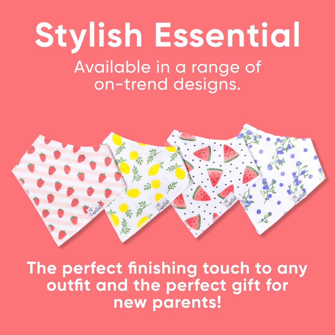 Copper Pearl Georgia print bibs emphasize machine-washable, easy-care convenience