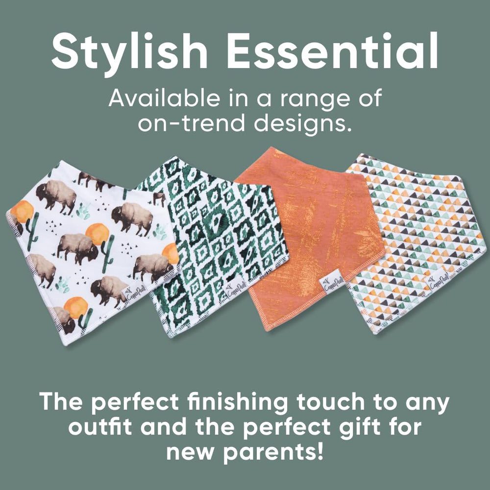 Copper Pearl Bison Bibs showcase fashionable prints to elevate outfits.