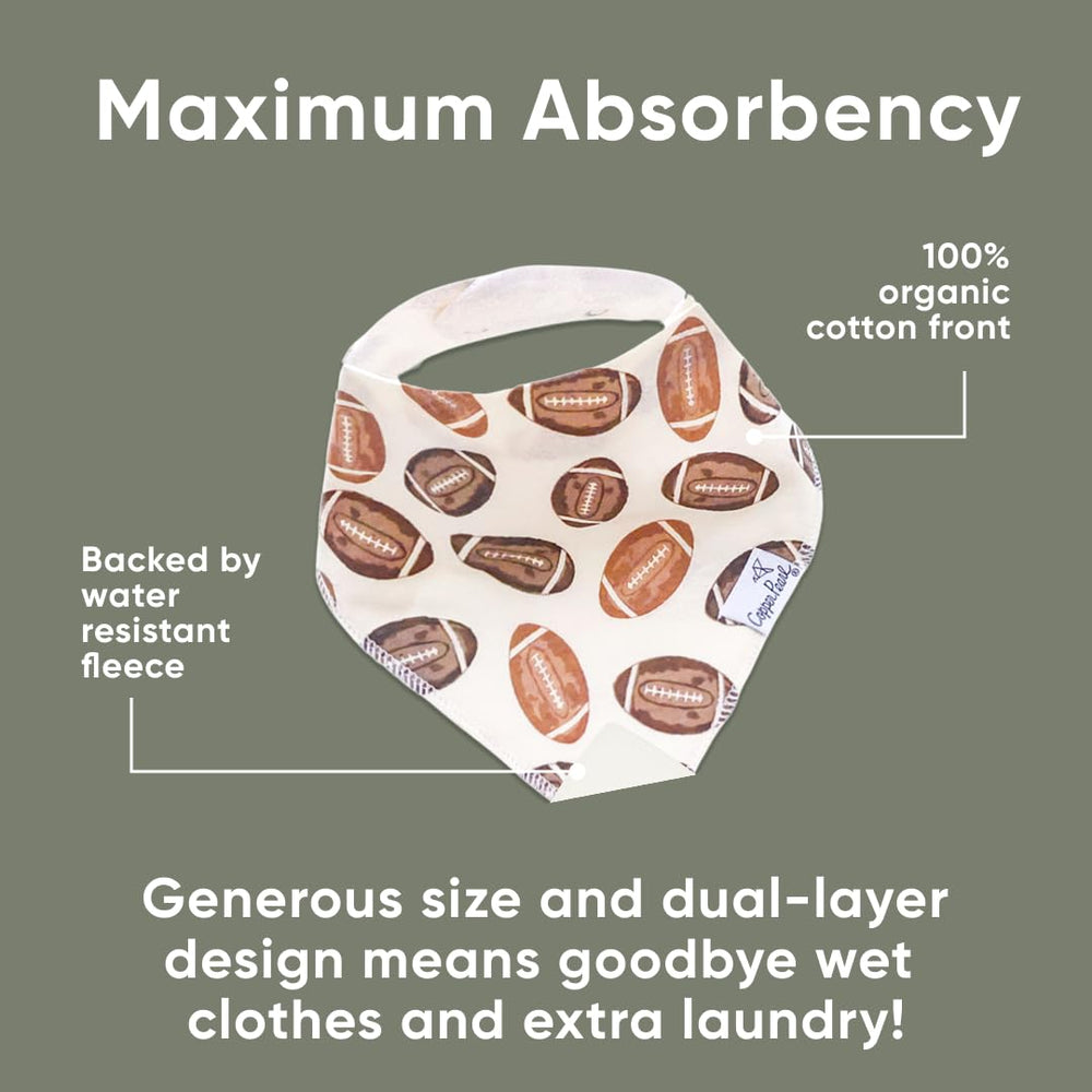 Copper Pearl Blitz bib absorption front layer demonstrates heavy drool handling and quick drying.