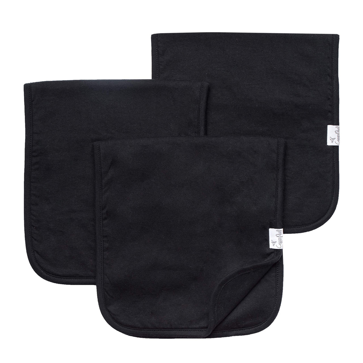 Copper Pearl burp cloth 3-pack offers wide shoulder coverage for burping.