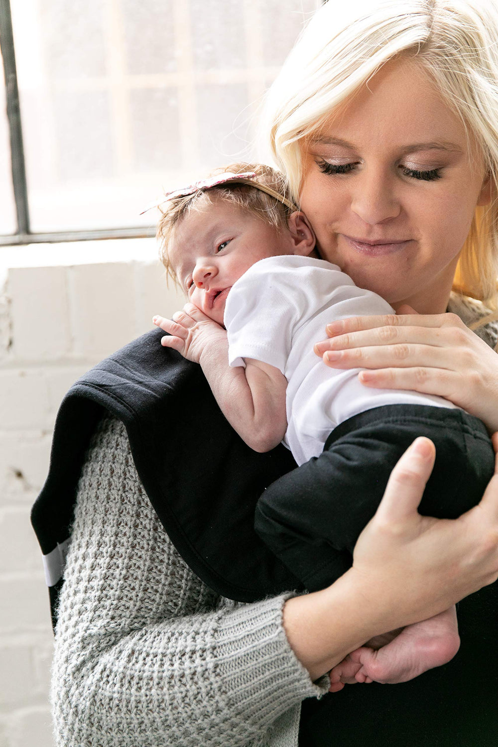 Copper Pearl burp cloth is machine washable for easy care.