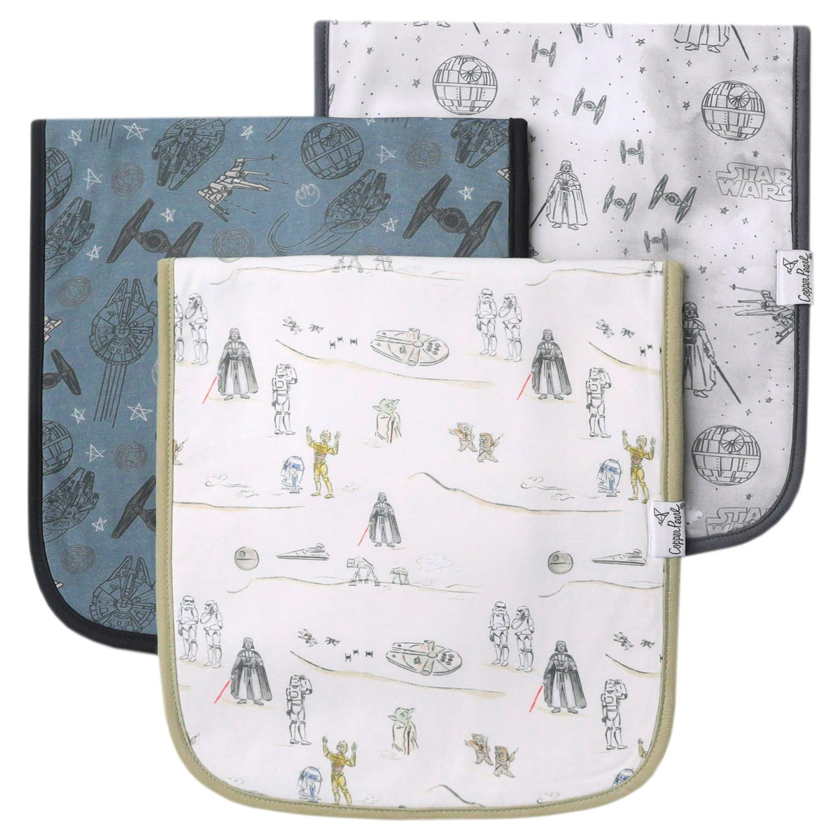 Copper Pearl Burp Cloth large 21x10 with full shoulder coverage for messes.