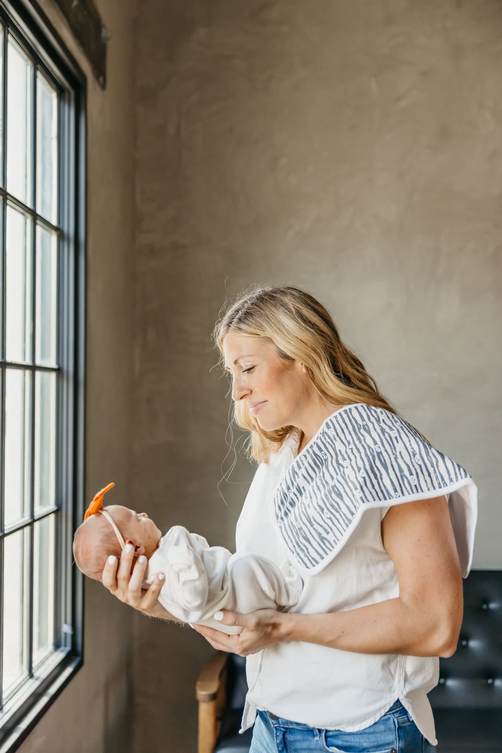 Copper Pearl burp cloth large Bones pattern paired with cozy practicality.
