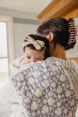 Copper Pearl burp cloth shows soft front pattern with white back for cozy wear