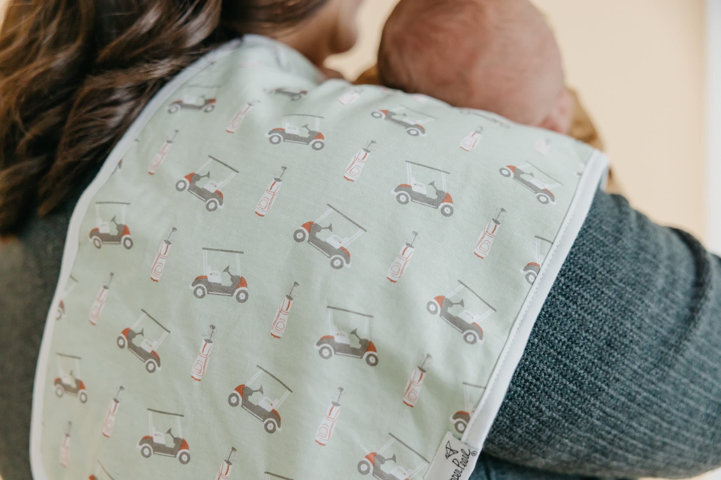 Copper Pearl burp cloths easy care—machine wash cold, tumble dry low.