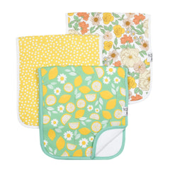 Copper Pearl burp cloths Lemon Set packaged for gifting and everyday baby care