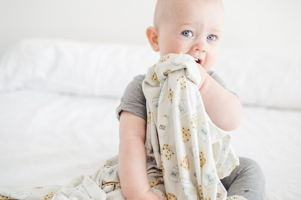 Copper Pearl Chip toddler friendly blanket used during playtime and cuddles