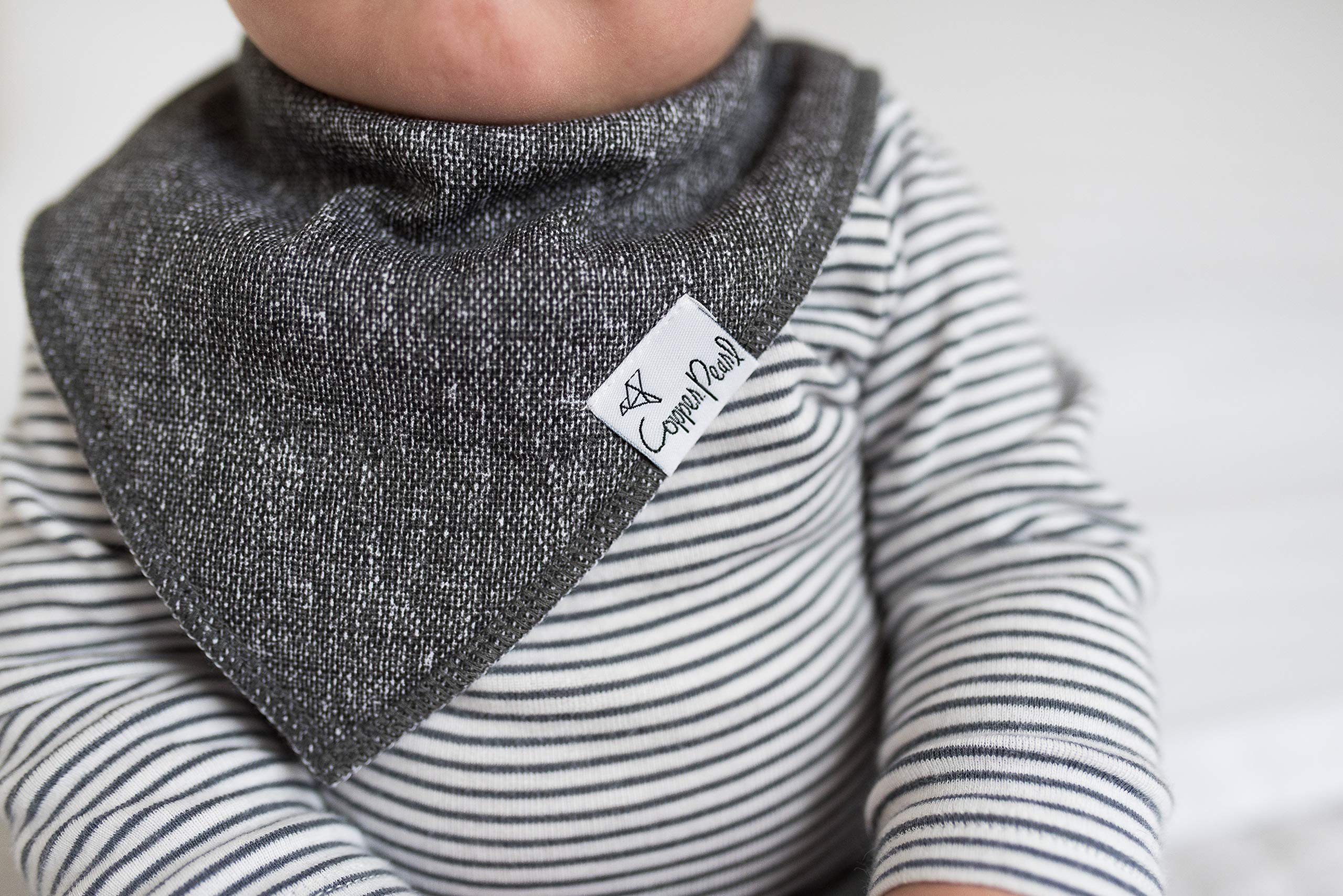 Copper Pearl Citrus Bibs in daily routine during feeding and drool moments