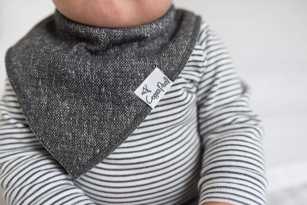 Copper Pearl Citrus Bibs in daily routine during feeding and drool moments