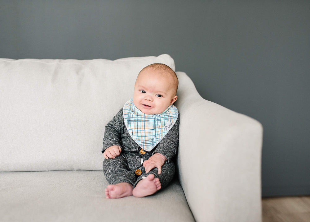 Copper Pearl Citrus Bibs soft cotton closeup emphasizes ultra-soft fabric against baby's skin