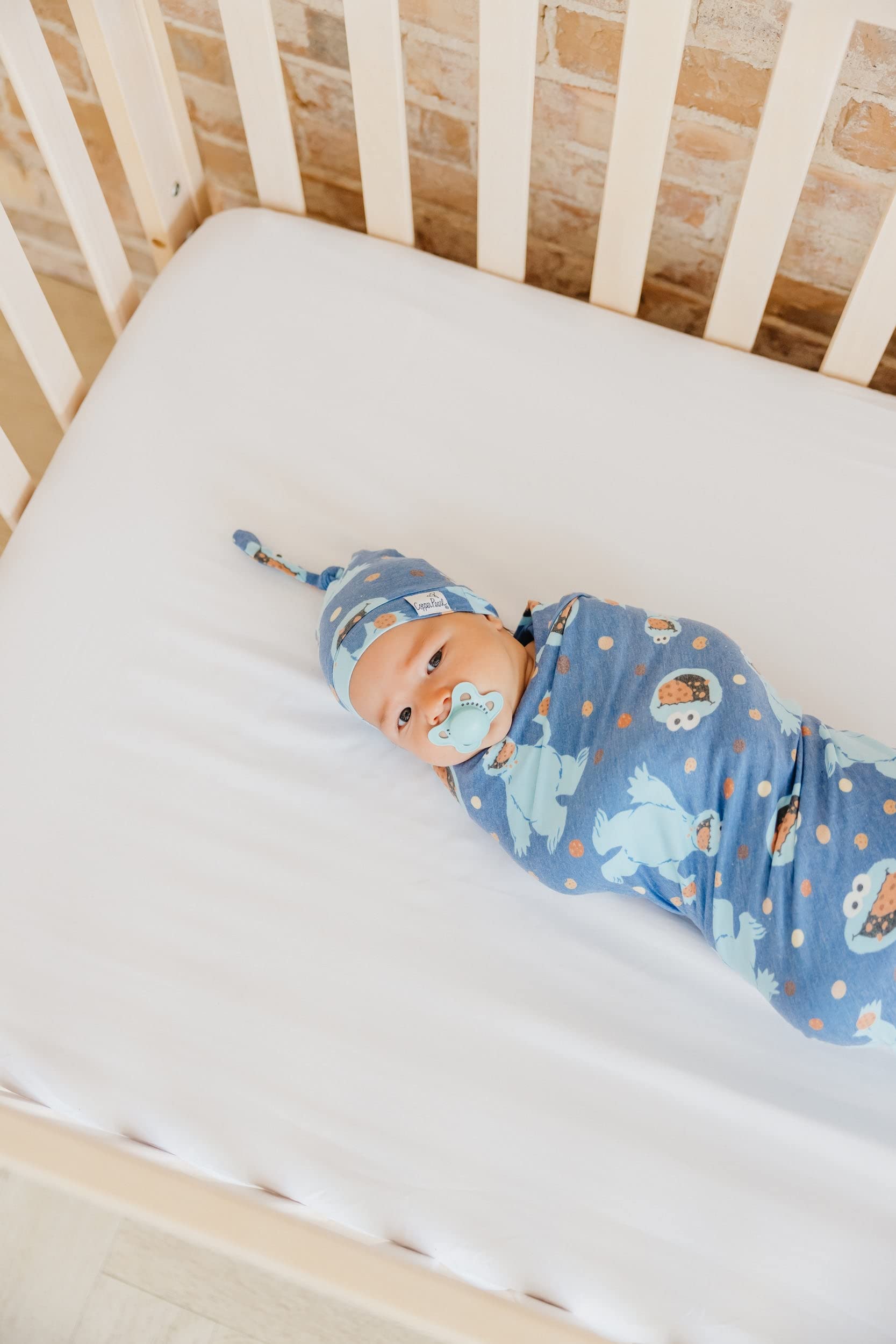 Copper Pearl Cookie Monster pattern full view highlights stylish design for baby outfits.