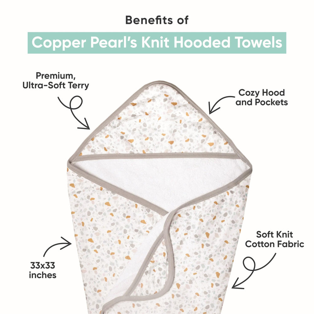 Copper Pearl Eden hooded towel terry lining demonstrates high absorbency after bath