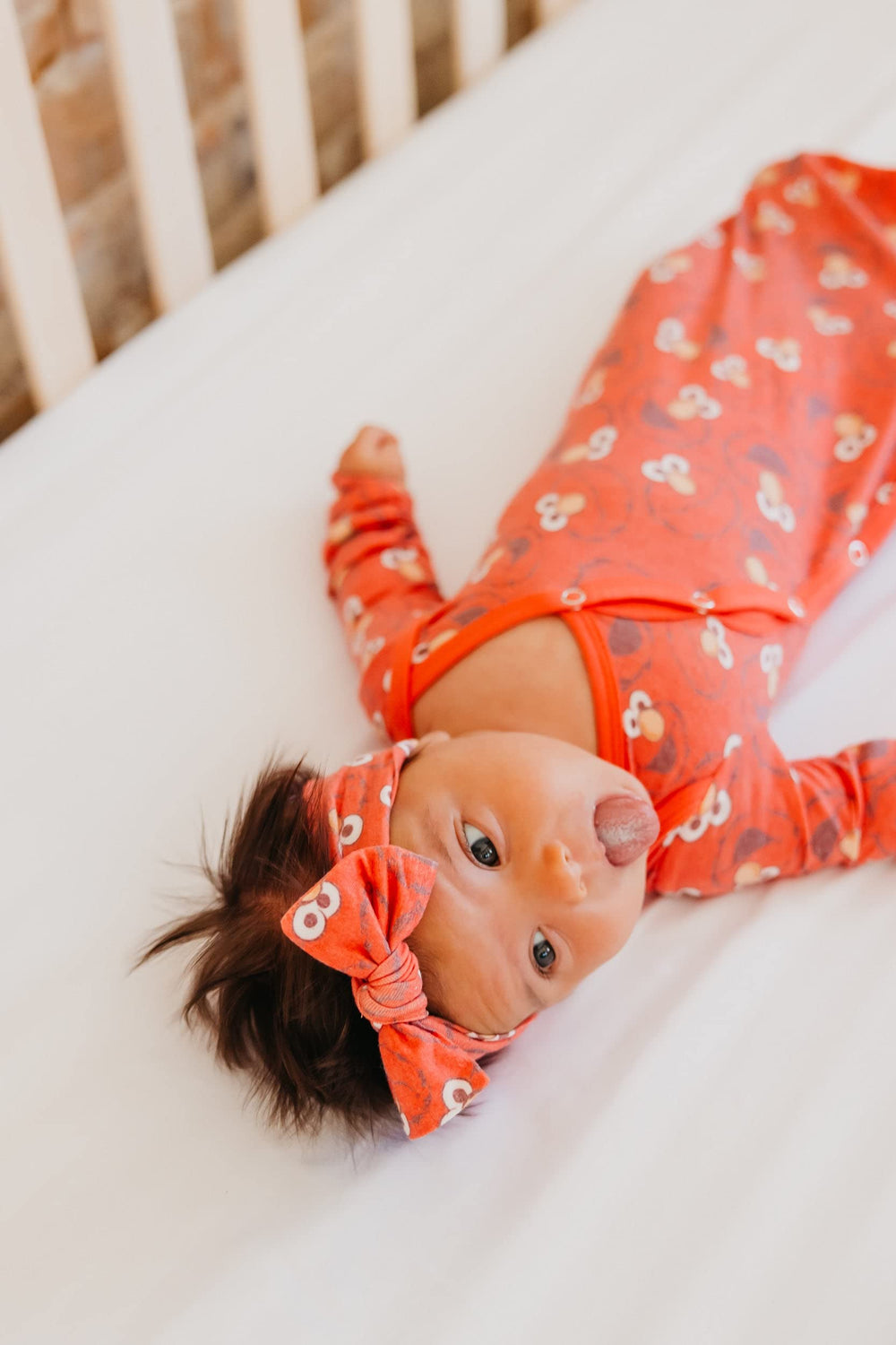 Copper Pearl Elmo Bow polka dots keeps baby's head comfortable all day