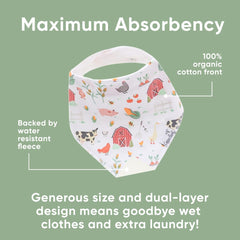 Copper Pearl Farmstead bib close-up emphasizes ultra-soft cotton and double-layer absorbency.