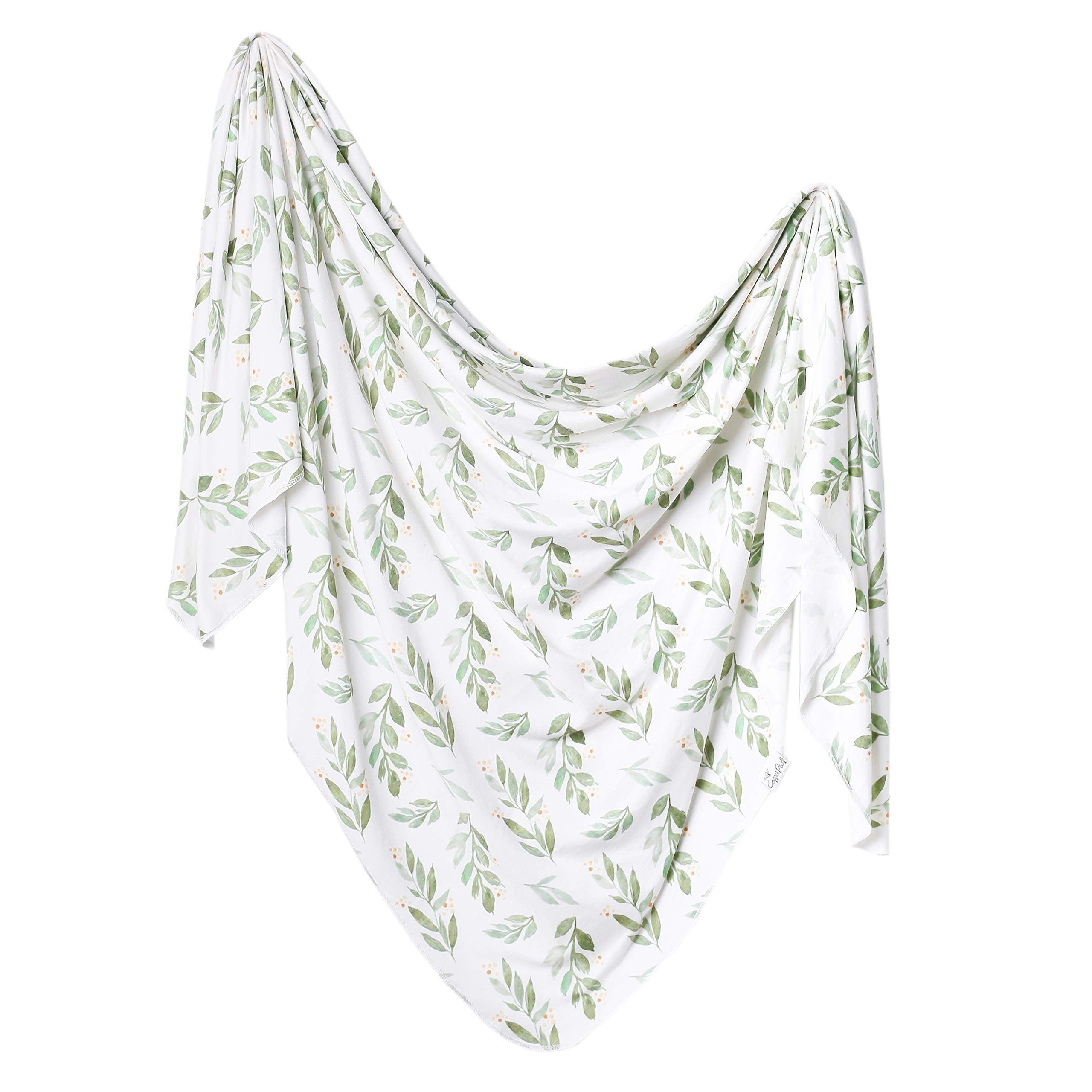 Copper Pearl Fern swaddle blanket flatlay shows soft knit fabric for cozy swaddling.