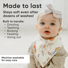 Copper Pearl Ferra bib adjustable-snaps demonstrates newborn-to-toddler fit and secure wear.