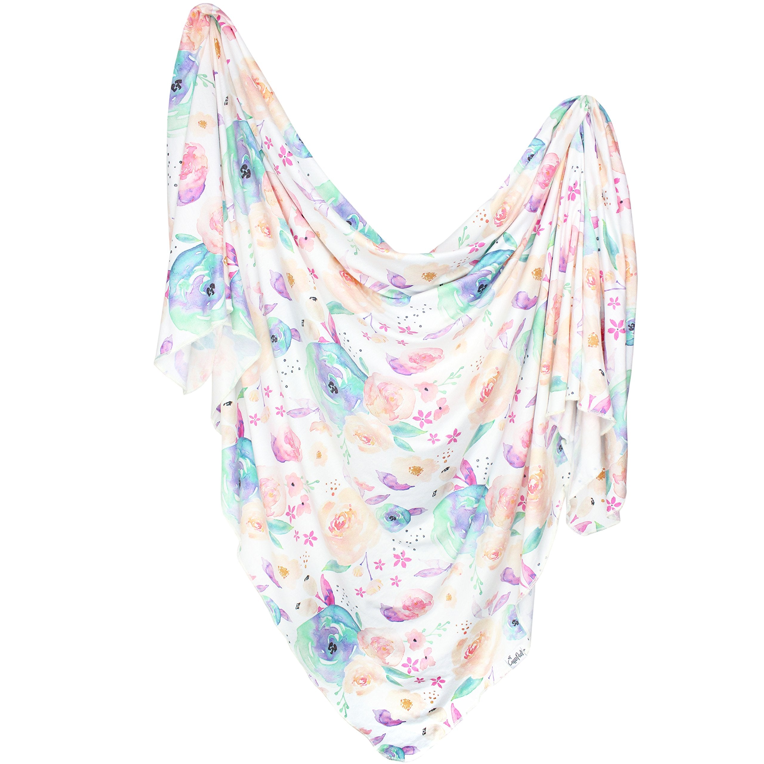 Copper Pearl Floral Bloom swaddle close-up shows soft knit texture for newborn warmth.