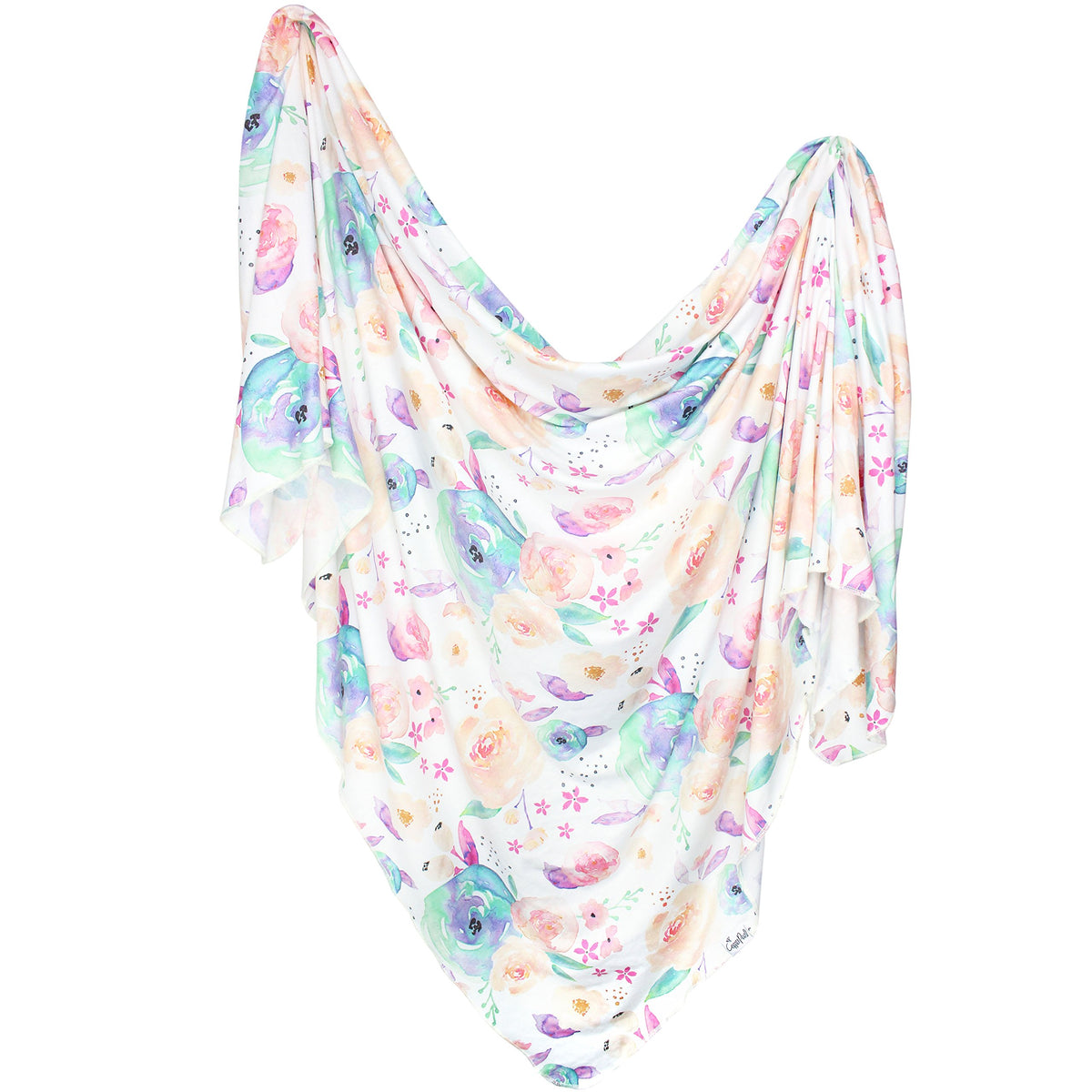 Copper Pearl Floral Bloom swaddle close-up shows soft knit texture for newborn warmth.