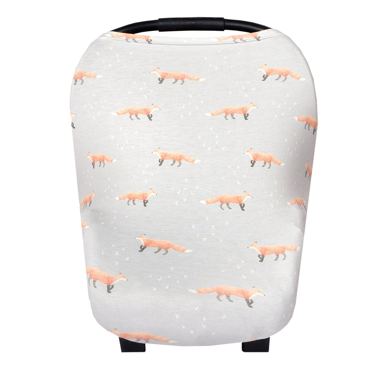 Copper Pearl foxes fabric closeup showing trendy grey design for baby car seat covers
