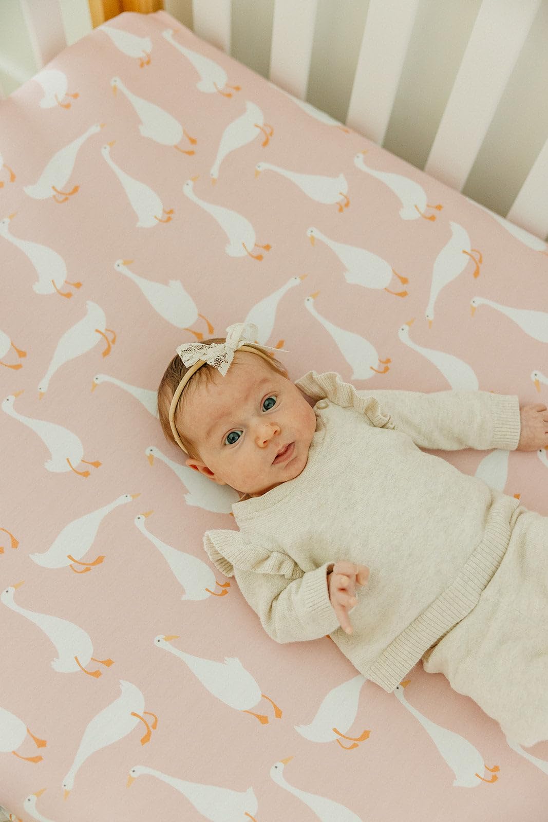 Copper Pearl Goosie toddler sheet offers a soft-touch surface for growing naps.