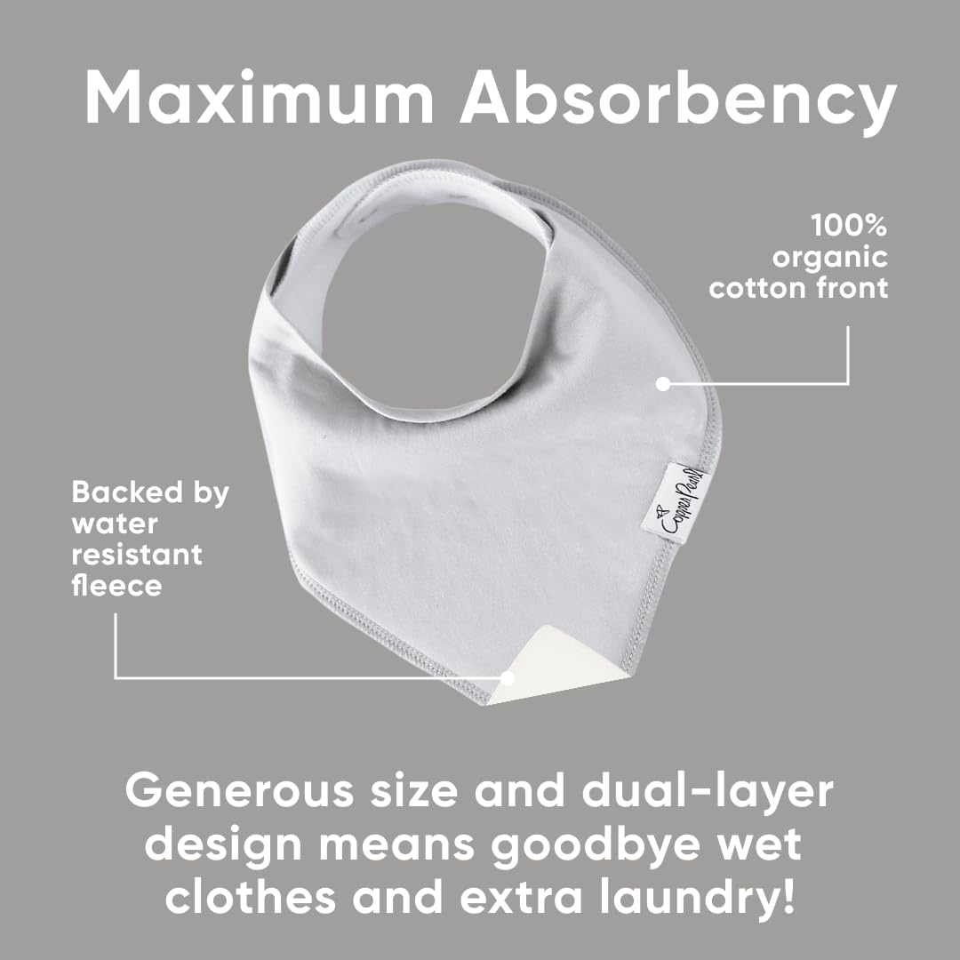 Copper Pearl Gray Basics bibs closeup highlights ultra-soft cotton and two-layer absorbency