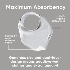 Copper Pearl Gray Basics bibs closeup highlights ultra-soft cotton and two-layer absorbency