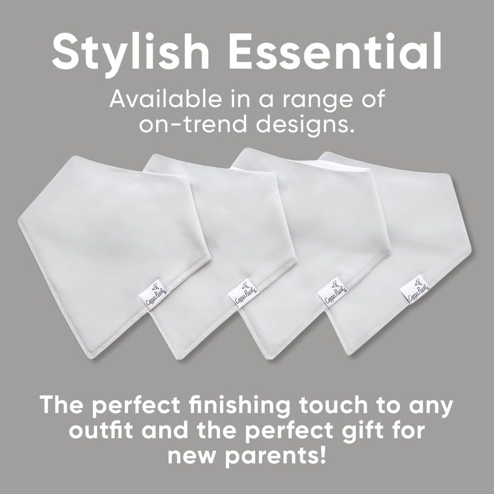 Copper Pearl Gray Basics bibs packaging indicates gift-ready presentation for new parents
