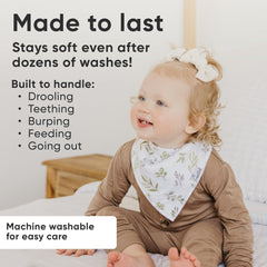 Copper Pearl Haven absorbent-cotton bib close-up shows soft cotton and water-resistant fleece lining.