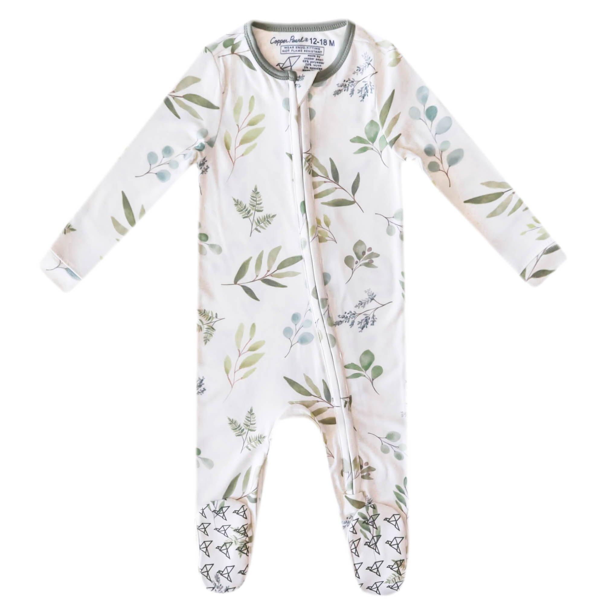 Copper Pearl Haven zip-up footie pajama front view showing ultra soft fabric for comfort