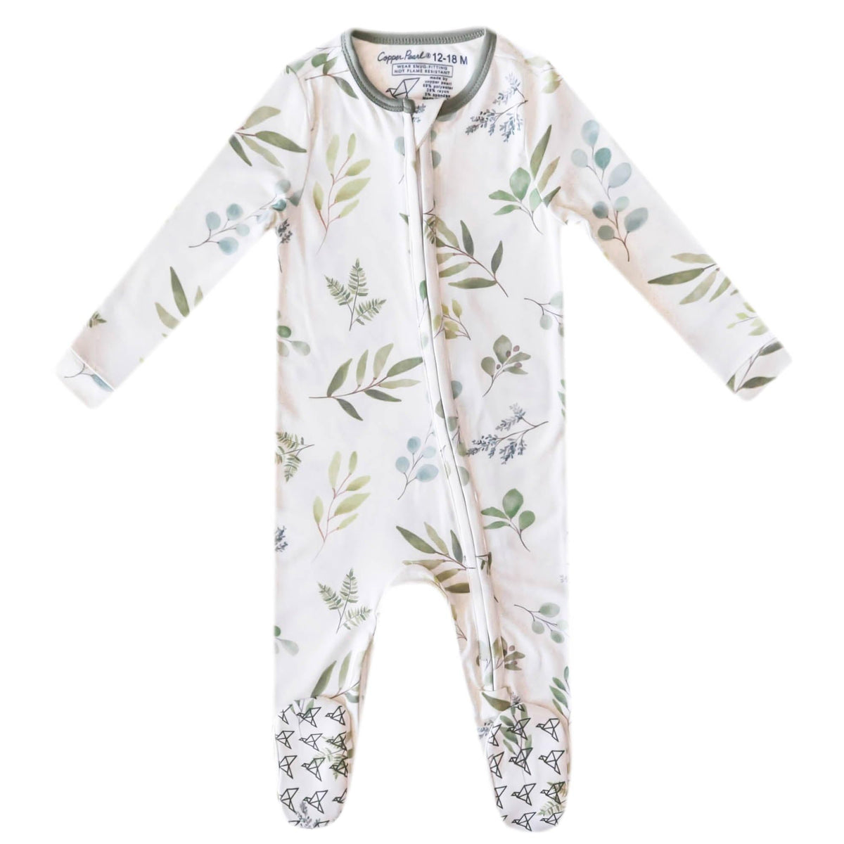 Copper Pearl Haven zip-up footie pajama front view showing ultra soft fabric for comfort