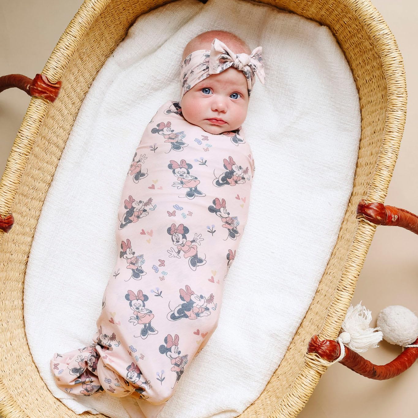 Copper Pearl stretchy fabric headband shows comfort and flexibility for a growing baby.