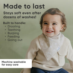 Copper Pearl Henry Set bib close-up stitching highlights durable construction for busy families.