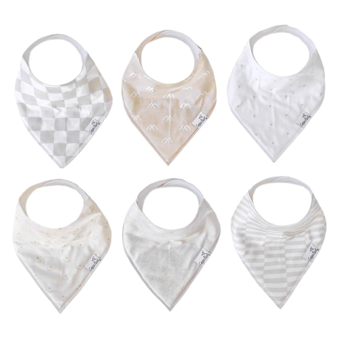 Copper Pearl Henry Set bib front view shows soft cotton and stylish print for teething days.