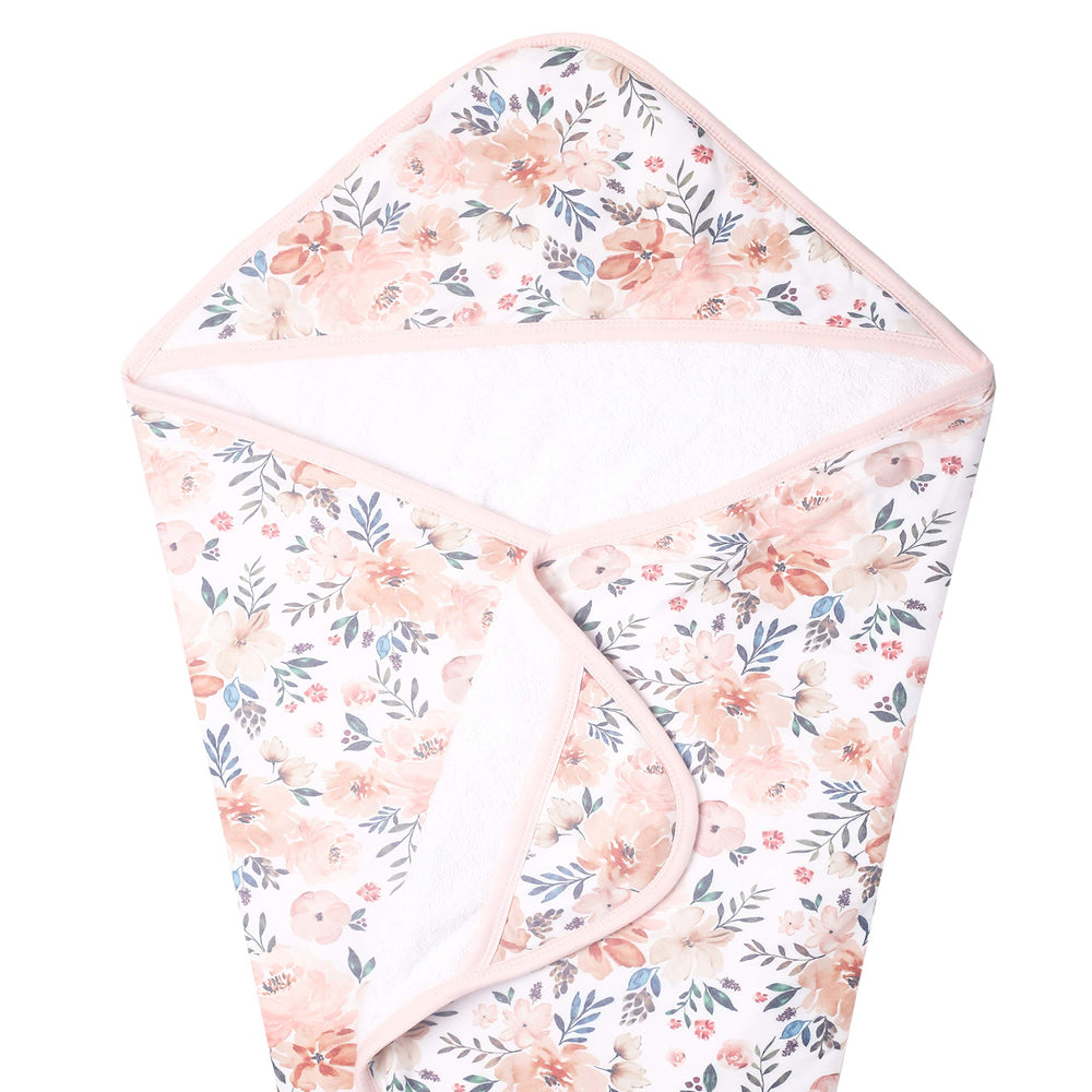 Copper Pearl hooded bath towel with autumn knit exterior for warm post-bath snuggles