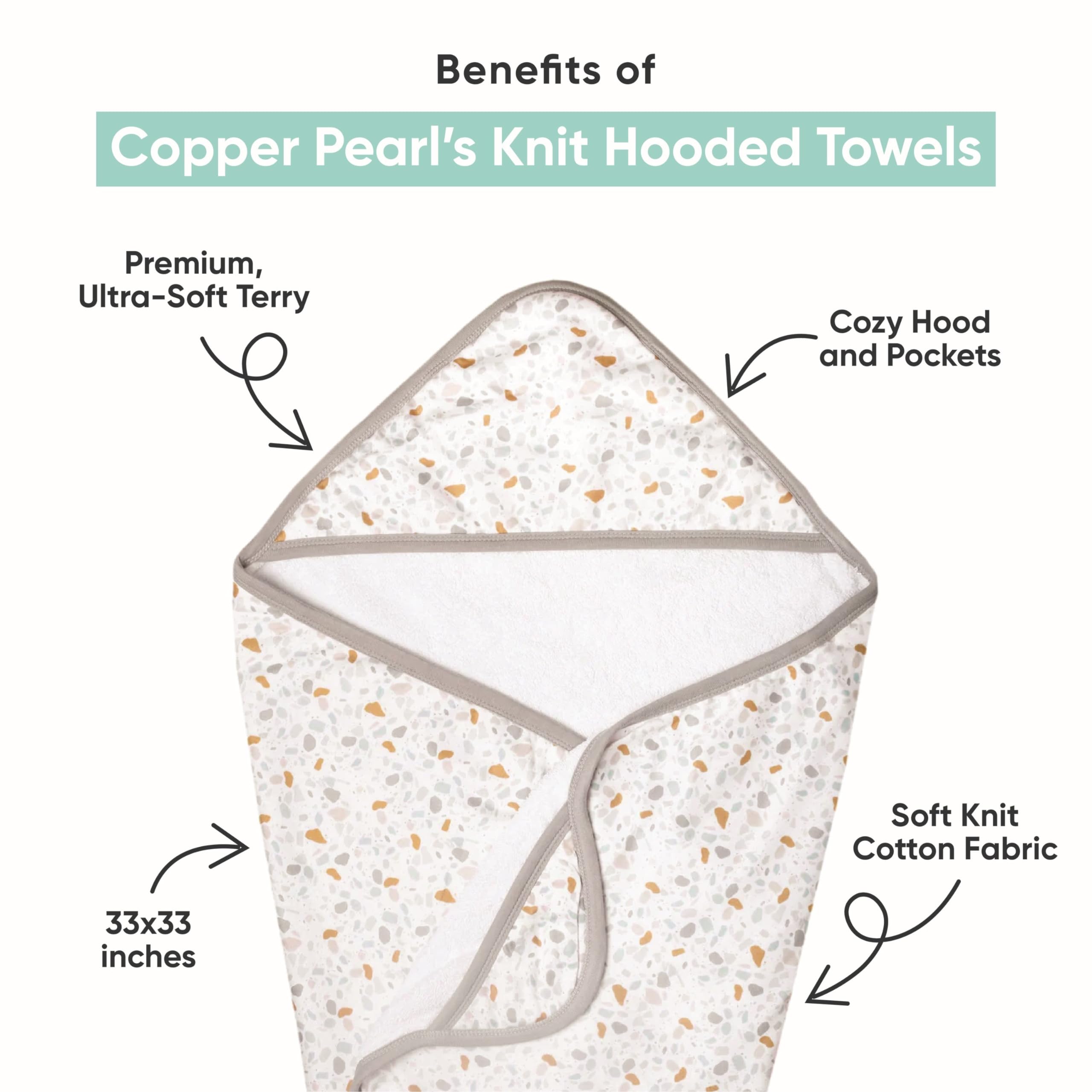 Copper Pearl hooded towel Ferra knit texture closeup highlights absorbent terry for quick drying