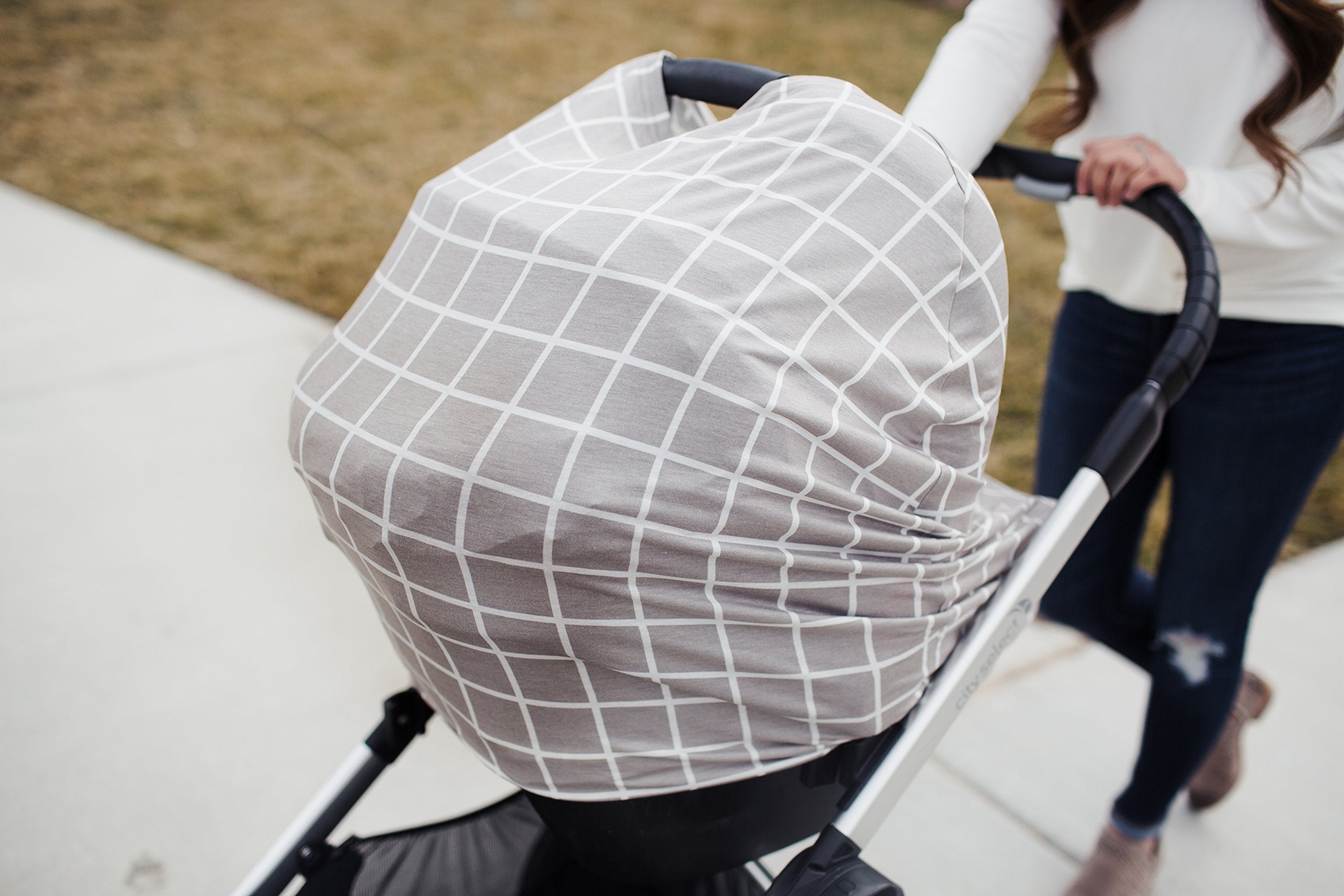Copper Pearl infinity-scarf demonstrates versatile fashion with canopy functionality.