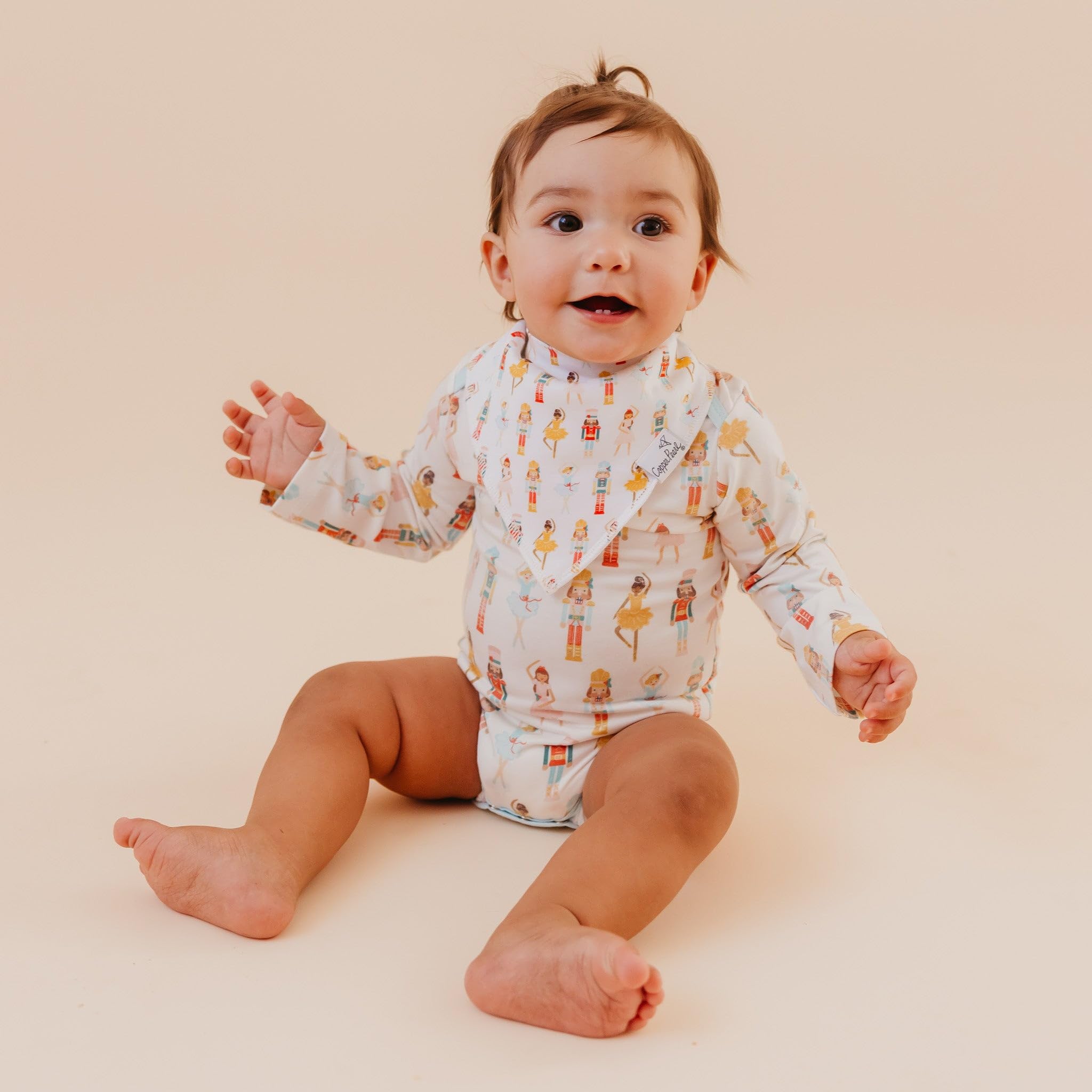 Copper Pearl Juliet Bandana Bib Set back view shows soft fleece backing for dryness.