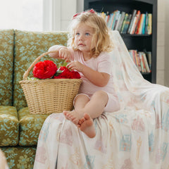 Copper Pearl Jumbo knit blanket princess palaces spread on sofa for warmth and style