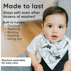 Copper Pearl Kai bib worn to keep outfits clean during teething mess.